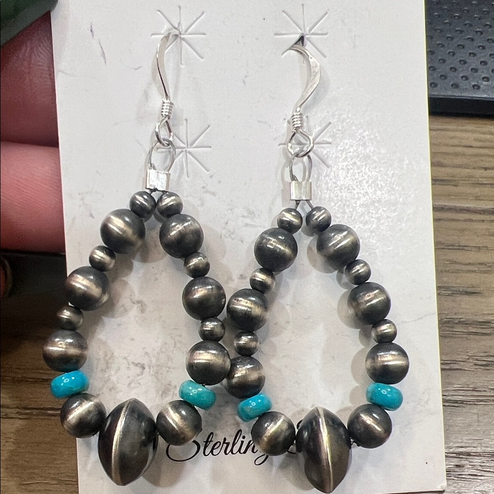 Desert Pearl and Saucer Dangle Earrings with Turquoise